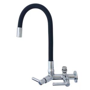 2163 C80 Torneira Gourmet Bica Móvel para Parede de Cozinha Tubo Preto Flexível Arejador Acoplado Co