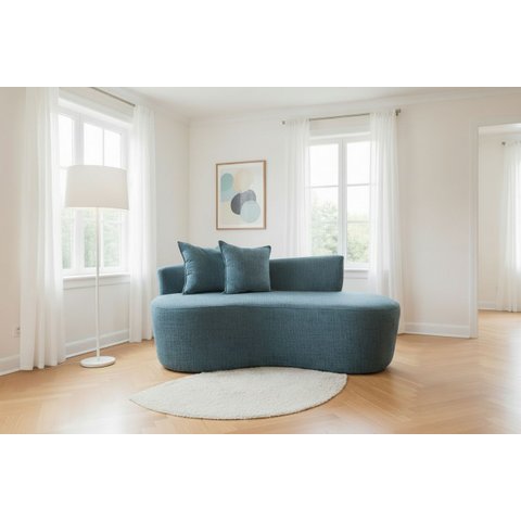 Namoradeira Sofá Feijão Hana 130cm Orgânica Linho Azul