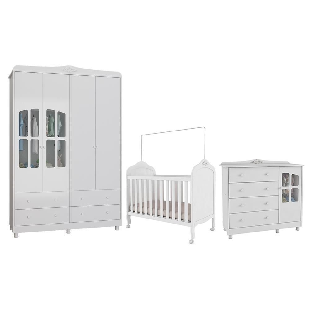 Dormitório Infantil Elô Janelas Guarda Roupa, Cômoda e Berço Branco ...