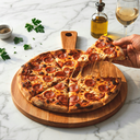 Ver imagem 2 de Tábua Redonda Pizza 25 cm Cabo Madeira Eucalipto Grande Mesa Posta Servir Petiscos Frios Churrasco