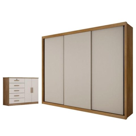 Guarda Roupa Casal Palazzo e Cômoda Seul Cumaru 25 Fendi - Novo Horizonte