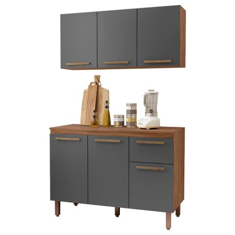 Armario de Cozinha Pop 120 Cm com 6 Portas e 1 Gaveta Freijo/chumbo/freijo