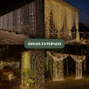 Ver imagem 5 de Cortina 300 Led 3x3m Branco Quente Pisca 8 Modos de Iluminação Luz Fada Usb Decoração Natal Festa