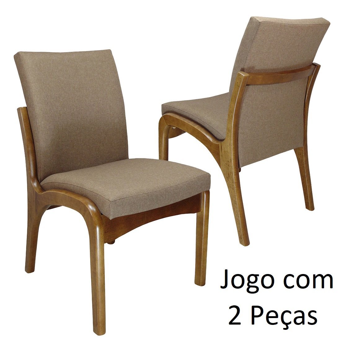 Cadeira para Cozinha Americana Estofada Imbuia e Linho Marrom Karol 2 Peças - 1