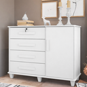 Ver mais imagens de Cômoda Grécia com 1 Porta com Detalhe Ripado e 4 Gavetas 1 Tranca com Chave Branco