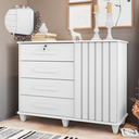 Ver imagem 1 de Cômoda Grécia com 1 Porta com Detalhe Ripado e 4 Gavetas 1 Tranca com Chave Branco