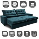 Ver imagem 3 de Sofa Retrátil e Reclinável 2,92m com Molas Ensacadas Cama Inbox Soft Tecido Velusoft Petróleo