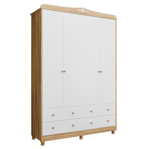 Guarda Roupa Infantil Elô 4 Portas e 4 Gavetas Branco Brilho/amêndoa - Móveis Peroba