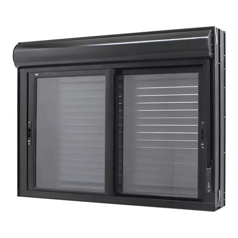Janela de Alumínio Preto Vitro Correr 2 Folhas Móveis com Persiana Integrada Cmc Elegance-100lx100a