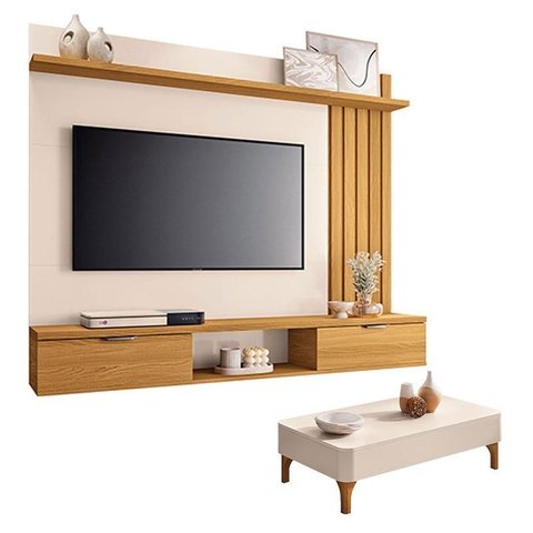 Painel Suspenso Lets Cinamomo Off White com Mesa de Centro Liz Off White - Hb Móveis