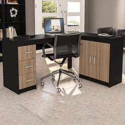Mesa para Escritório Espanha 2 Portas 3 Gavetas Preto/Castanho - Politorno - 1 Mesa para Escritório Espanha 2 Portas 3 Gavetas Preto/Castanho - Politorno - 1
