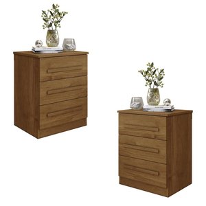 Conjunto 2 Mesas de Cabeceira Império Quarto com 3 Gavetas Cinamomo