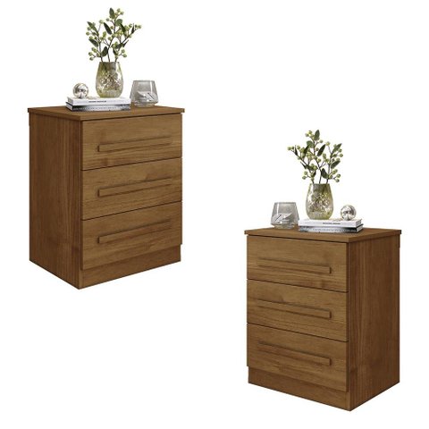 Conjunto 2 Mesas de Cabeceira Império Quarto com 3 Gavetas Cinamomo