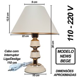 Abajur Quarto Sala News Luminária Decoração Cor Bege - 4