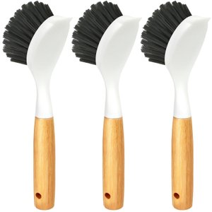 Holikme Kit 3 Escovas para Ferro Fundido com Cabo de Bambu e Cerdas Resistentes Cinza Escuro