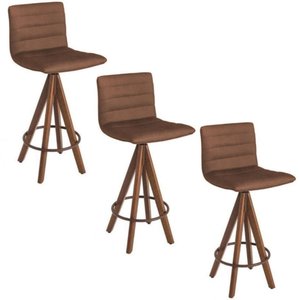 Kit 3 banquetas gourmet giratoria Julia-Assento Marrom