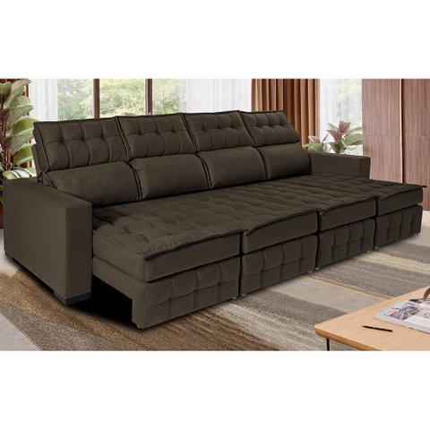 Sofá Retrátil e Reclinável 3.20m Molas Ensacadas e Costura Tripla Cama inBox Nobre Suede Café