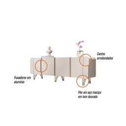 Buffet Aparador Bilbao 4 Portas e Prateleiras 220x75 Off White Edecasamoveis - 9