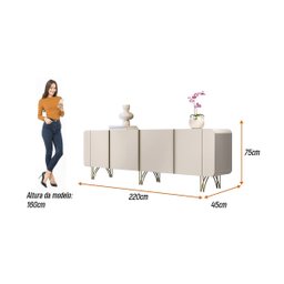 Buffet Aparador Bilbao 4 Portas e Prateleiras 220x75 Off White Edecasamoveis - 8