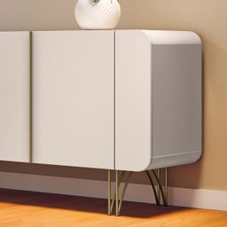 Buffet Aparador Bilbao 4 Portas e Prateleiras 220x75 Off White Edecasamoveis - 4