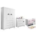 Ver imagem 1 de Dormitório Infantil Ane Guarda Roupa, Cômoda, Berço Tico Branco com Colchão Supreme - Phoenix