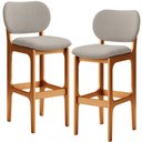 Ver imagem 1 de Kit 2 Banquetas Alta Bar Cozinha Sala Jantar Fixa Betta L02 Imbuia Linho Bege - Lyam Decor