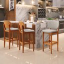 Ver imagem 2 de Kit 2 Banquetas Alta Bar Cozinha Sala Jantar Fixa Betta L02 Imbuia Linho Bege - Lyam Decor