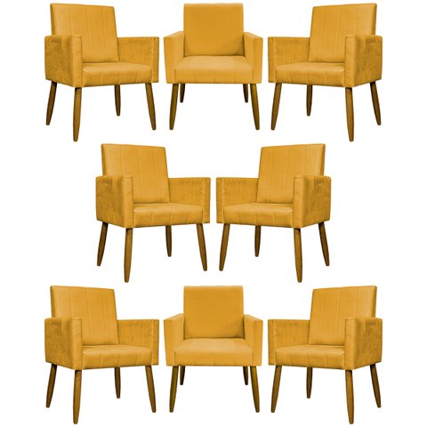 Kit 8 Poltronas Decorativas para Sala Mari Suede Cores Pé Palito Castanho