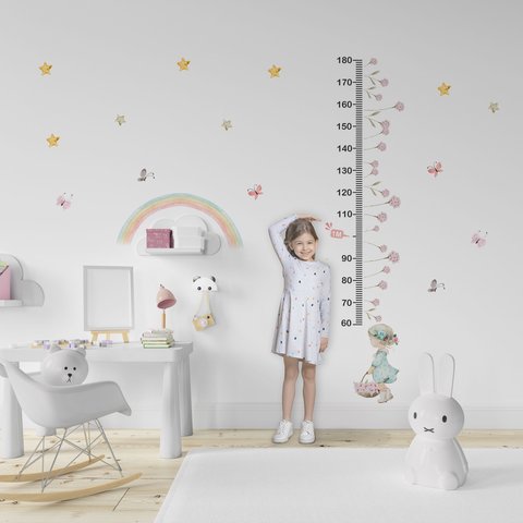 Régua Medidora de Crescimento Infantil Arco Íris Floral Menina