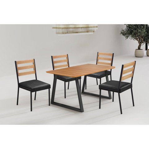 Conjunto Sala de Jantar Londres 1200x900 c/ 4 Cadeiras 1500 - Courino Preto Fosco / BP Proa