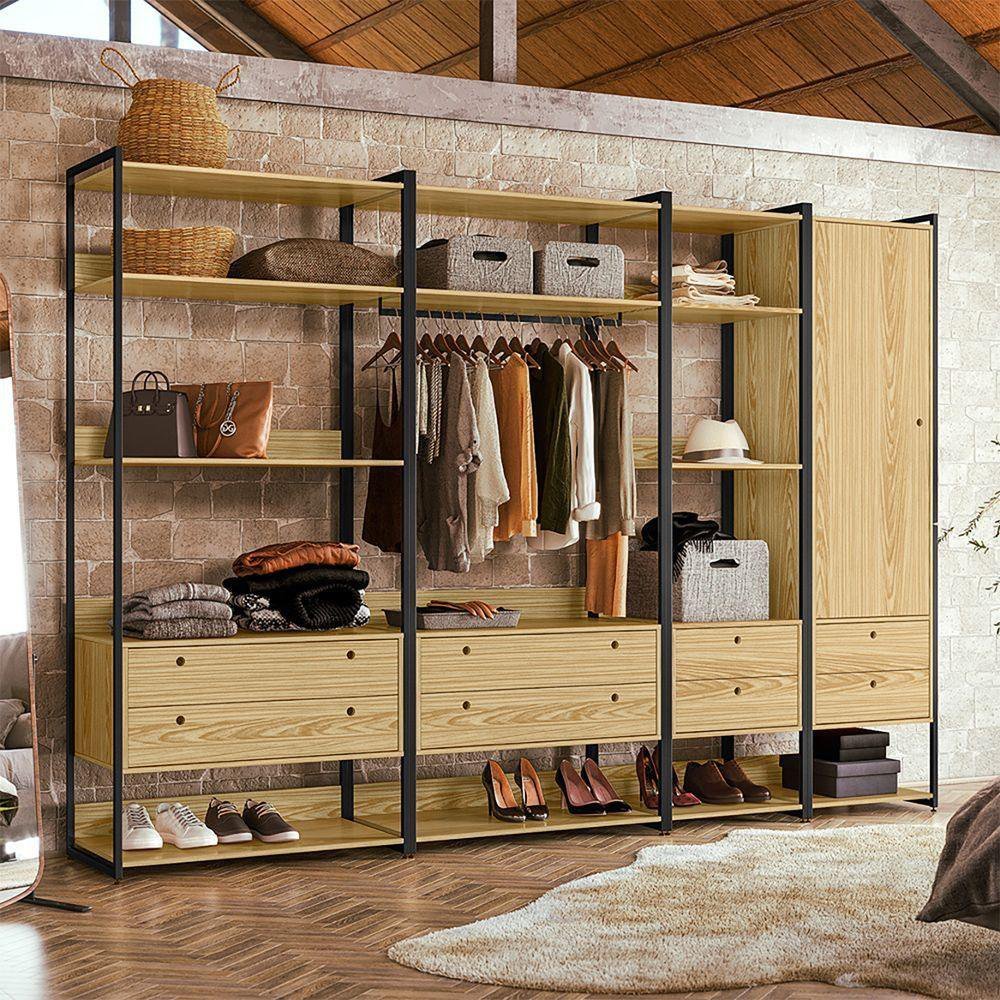 Closet Casal Modulado Completo Industrial Aberto Olivar - Pinus - Cor ...
