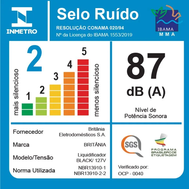 Liquidificador 110v Britânia Black 3 Velocidades 4 Lâminas 2,1 Litros 600w - 5