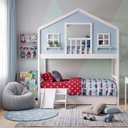 Ver imagem 1 de Treliche Casinha Dos Sonhos com Varanda e Kit Escorregador Madeira Maciça Branco | Azul Housin