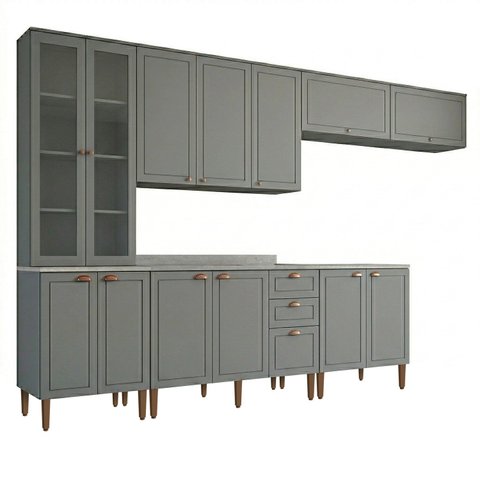 Cozinha Compacta Modulada 6 Peças com 14 Portas Americana Cinza Crystal