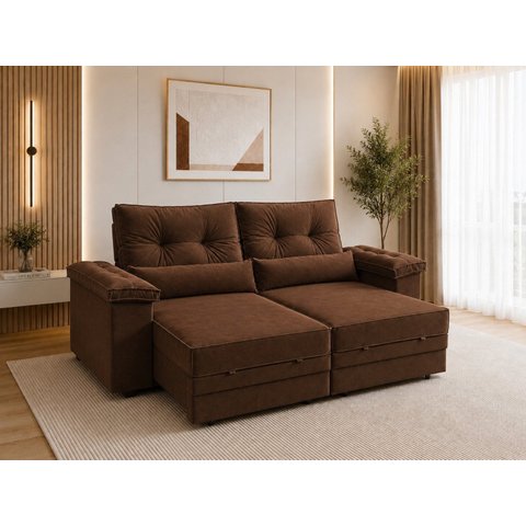 Sofá Retrátil Reclinável 260cm Dubai Veludo Premium