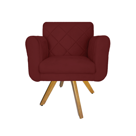 Poltrona Decorativa Com Base Giratória De Madeira Quarto Isabella Suede Vermelho Bordô - LM DECOR