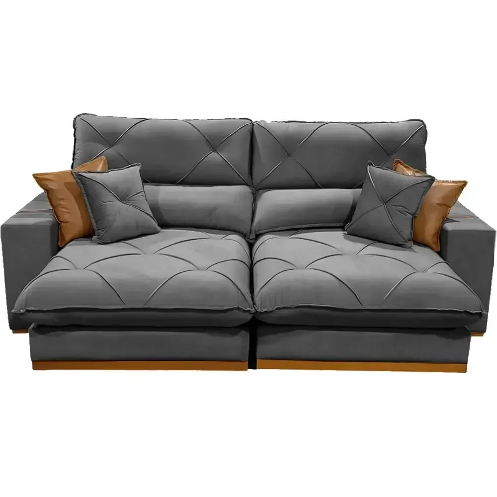 Ver imagem 1 de Sofá Aquiles com Molas Ensacadas 4 Lugares Retrátil e Reclinável 250cm Tecido Veludo Zarat Cor Cinza