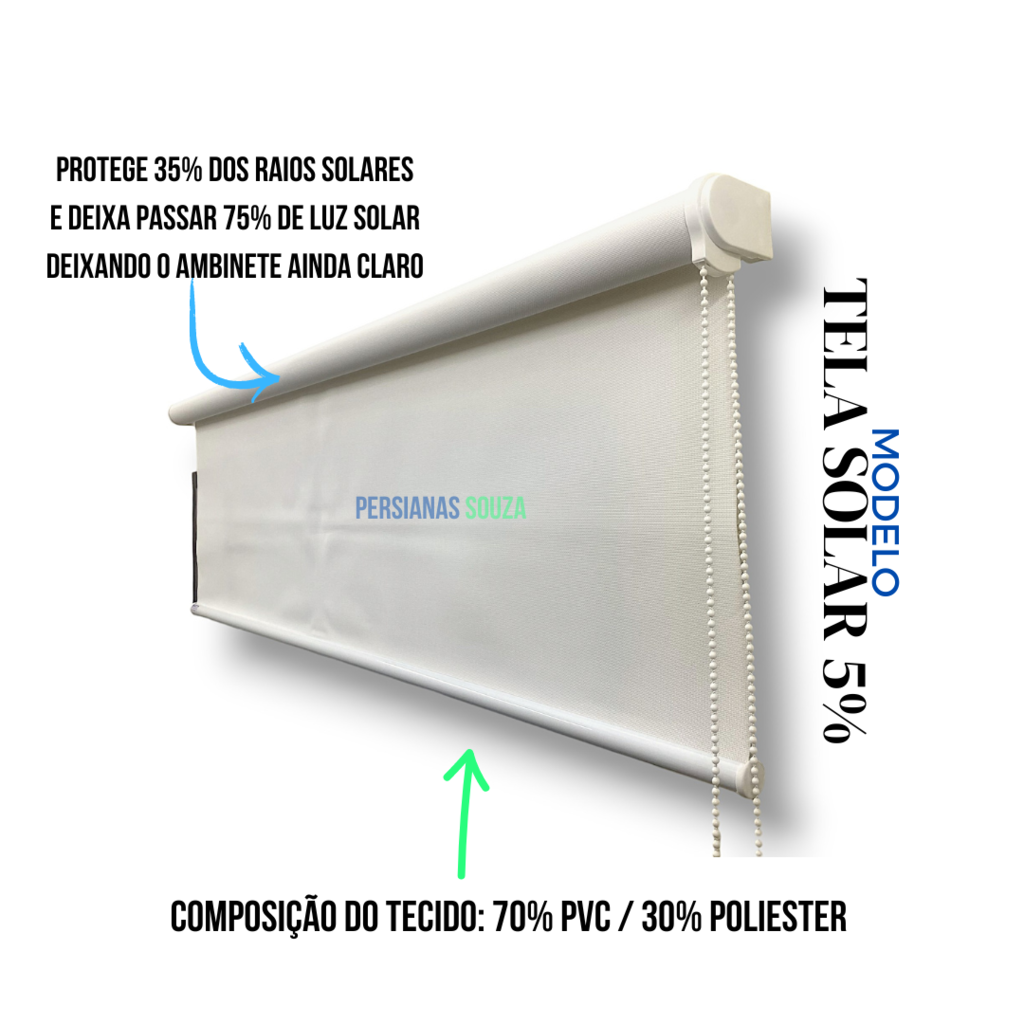 Cortina Persiana Rolo Tela Solar 5% Largura 1,20 X 1,20 Altura Limpeza Fácil - 6