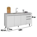 Ver imagem 6 de Balcão Cozinha 180 Cm 4 Portas 2 Gavetas sem Tampo Madeira Agatha Branco