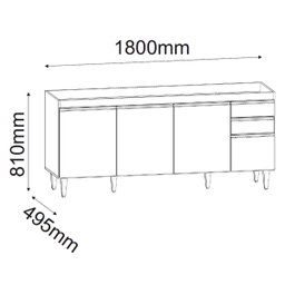 Balcão de Cozinha 180 Cm 4 Portas 2 Gavetas sem Tampo Agatha Branco - 5