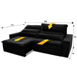 Sofá Retrátil/Reclinável Amsterdam 3,00m Suede Velut com Molas no Assento - King House - 2