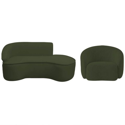 Kit Divã Recamier Orgânico Marrocos 200cm Lado Direito e 1 Poltronas Amore Linho