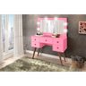 Penteadeira Maquiagem Camarim Com Pés Retro 5 Gavetas Com Espelho E Luz Led Rosa - 2