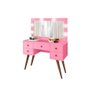 Penteadeira Maquiagem Camarim Com Pés Retro 5 Gavetas Com Espelho E Luz Led Rosa - 1