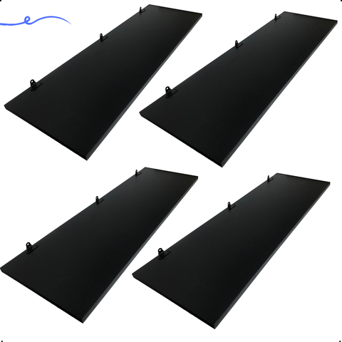 Kit 4 Prateleira Preta 90X30 + Suporte Flutuante Mdf  Organizadora Decoração Cozinha Banheiro Sala