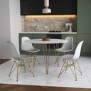 Ver imagem 1 de Mesa Jantar Redonda 110cm Branca Clips 3 Pés com 4 Cadeiras Eames Eiffel Brancas Base Dourada