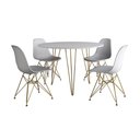 Ver imagem 6 de Mesa Jantar Redonda 110cm Branca Clips 3 Pés com 4 Cadeiras Eames Eiffel Brancas Base Dourada