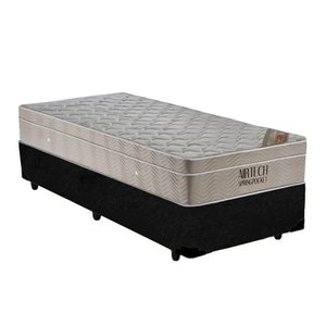 Cama Box Solteiro + Colchão De Molas Ensacadas Airtech 70X88X188:Preto