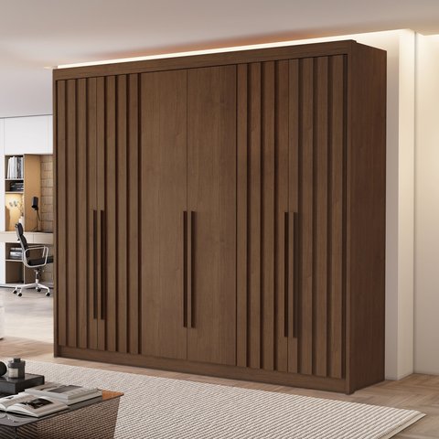 Guarda-Roupa Casal 6 Portas 4 Ripadas 100% MDF Portugal Cacau Marrom
