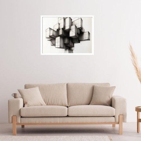 Quadro Decorativo Blocos Geométrico Abstrato - 50x70cm:moldura Branca